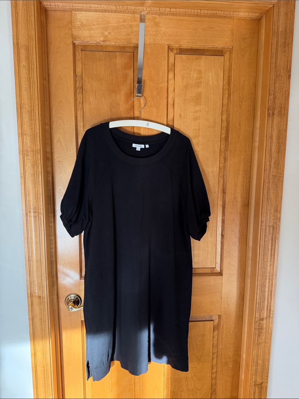 Chico's Black Short Sleeve Tunic Dress. Sweatshirt dress. Short sleeve